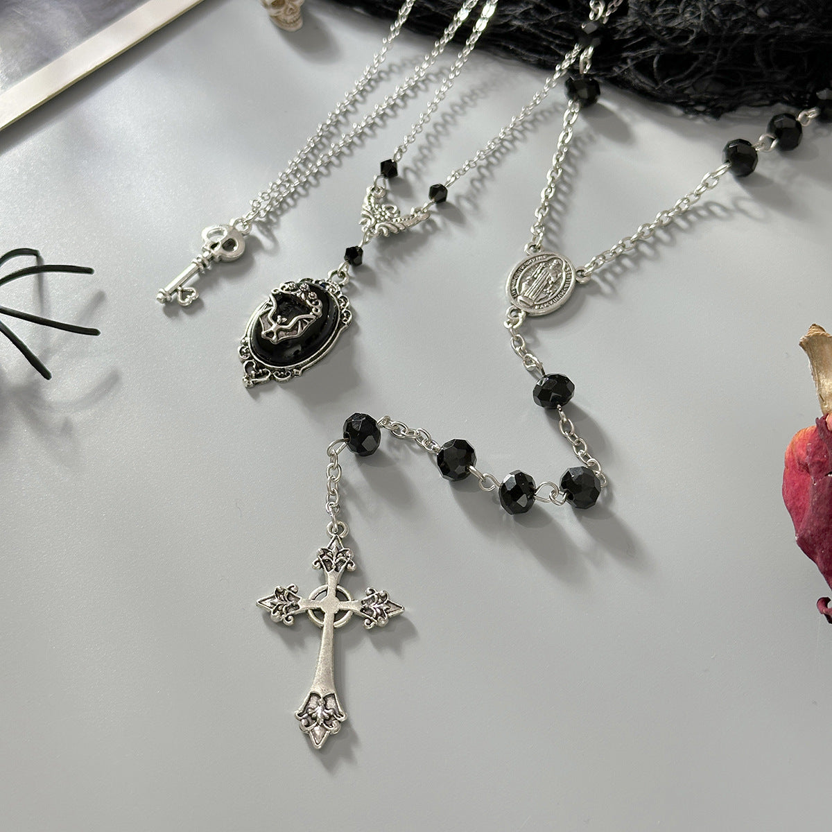 Wholesale Dark Gothic  Stacked Bloody Cross Pendant Necklace